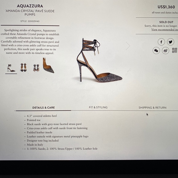 Aquazzura Amanda Crystal Pave Suede Stiletto Pumps / Heels US8 - Picture 10 of 16